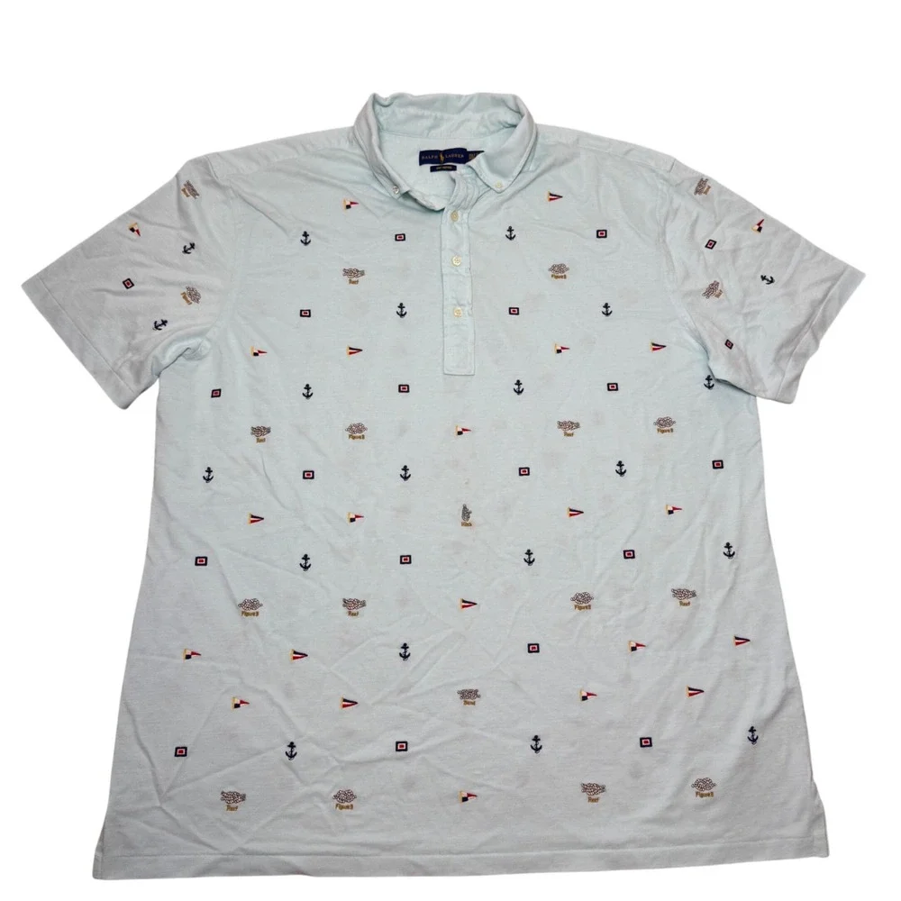 Ralph Lauren Knit Oxford Polo Nautical Print Men's Size 3XLT Green Preppy Sailor